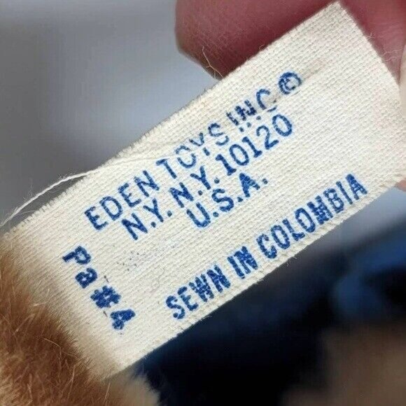 Eden Paddington Bear Plush Brown 16" Wool Coat 2-Button Blue Black Ears VTG 1981 - Picture 9 of 12